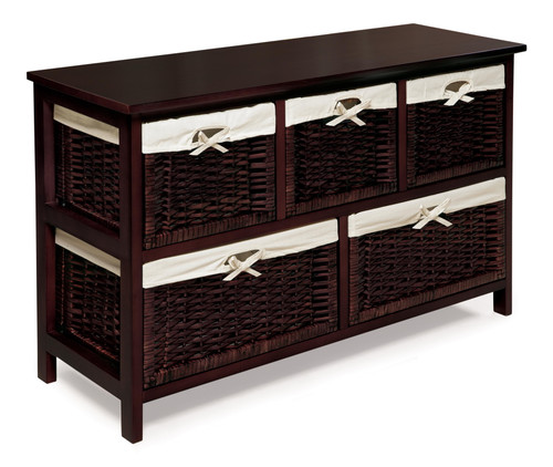 Badger Basket Five Drawer Storage Unit With Wicker Baskets -espresso
