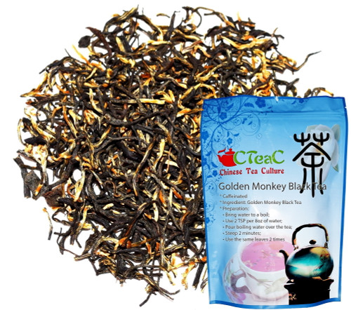 Chinese Tea Culture Golden Monkey Black Tea, It Is Hand-processed Each Spring Plucking Of Only One Leaf And One Bud, Very Smooth, Soft Mouthfeel, A Real Treat For Black Tea Lovers, Loose Leaf Tea, 1oz