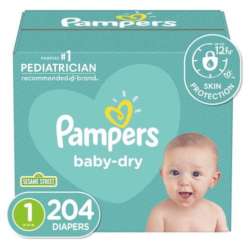 Pampers Baby-dry Extra Protection Diapers, Size 1, 204 Count