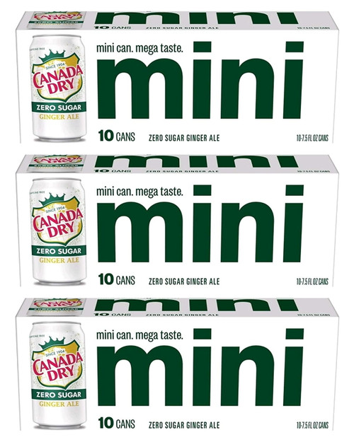 Canada Dry Zero Ginger Ale 10 Pack 7.5 Oz, Total 30 Mini Cans 225 Fl Oz, All Natural Family Pack