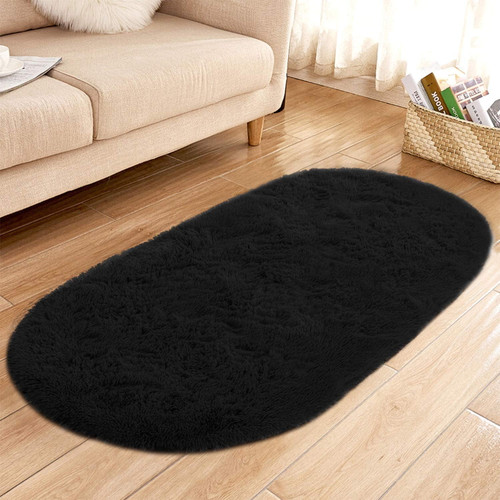 Lochas Ultra Soft Indoor Modern Area Rugs Fluffy Living Room Carpets For Children Bedroom Home Decor Nursery Rug, 2.6'x5.3',black