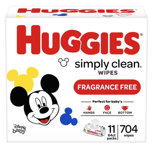 Huggies Simply Clean Fresh Baby Wipes, Unscented, 11 Flip-top Packs (704 Total Wipes)
