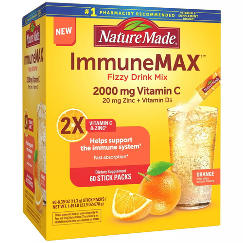 Nature Made Immunemax Fizzy Drink Mix, With Vitamin C, Vitamin D And Zinc Supplement For Immune Support (60 Ct.)
