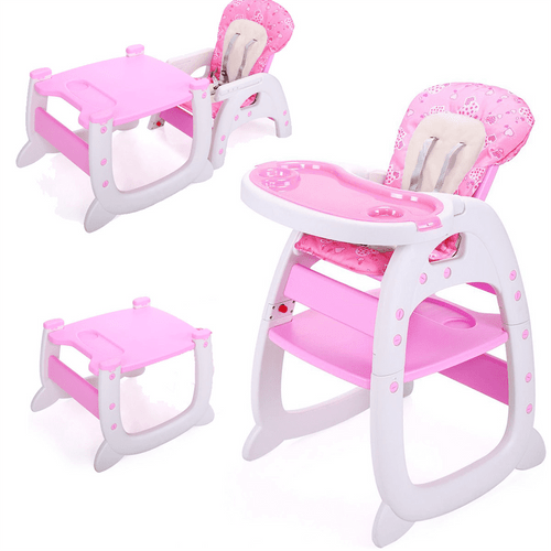 Xgeek 3 In 1 Baby High Chair Convertible Toddler Table Chair Set, Play Seat Booster With Feeding Tray, Adjustable Seat Back, Pink