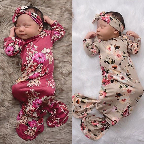 New Newborn Baby Girl Floral Sleeping Bag Sleep Sack Wrap Swaddle+headband 0-6m