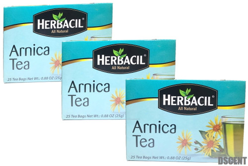 3 Pack Of Herbacil All Natural Arnica Tea/te Arnica 25 Bags/saquitos