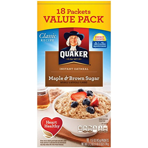 Quaker Instant Oatmeal, Maple Brown Sugar Value Pack, Breakfast Cereal, 1.51 Ounce, 18 Packets (pack Of 4)