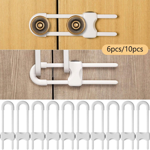 Ghopy 10pcs Child Safety Locks, Baby Proofing Cabinet Lock U Shaped Baby Safety Latch Adjustable Childproof Sliding No Drilling Kids Safety Lock For Drawers Fridge Closet Cupboard