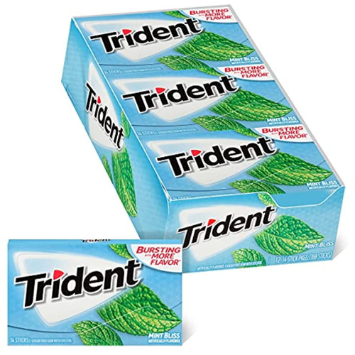 Trident Mint Bliss Sugar Free Gum, 12 Packs Of 14 Pieces (168 Pieces)