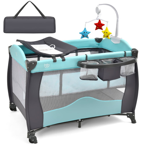 Babyjoy 3 In 1 Baby Playard Portable Infant Nursery Center W/ Music Box Green