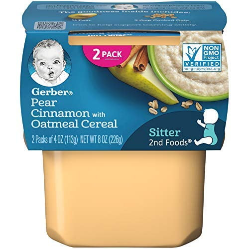 Gerber Baby Food 2nd Foods, Mixed Cereal, Pears & Cinnamon With Oatmeal Puree, 4 Ounce Tubs, 3 Count