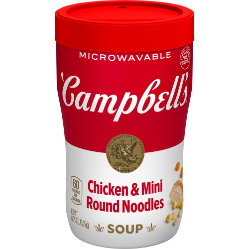 Campbell's Sipping Soup, Ready To Serve Chicken & Mini Round Noodle Soup, 10.75 Oz Microwavable Cup