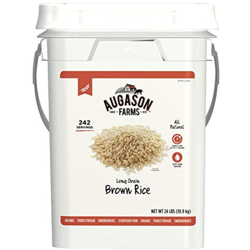 Augason Farms Long Grain Brown Rice Emergency Food Storage 24 Pound Pail