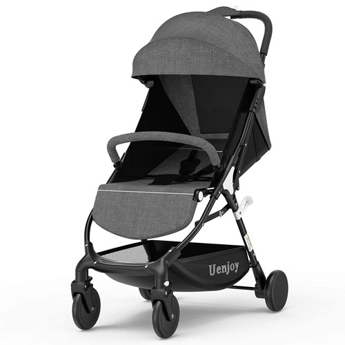 Uenjoy Baby Stroller One-click Foldable Lightweight Stroller, With Lockable Universal Wheels, Five-point Safety Belt, Adjustable Awning, Variable Seat And Recliner,grey