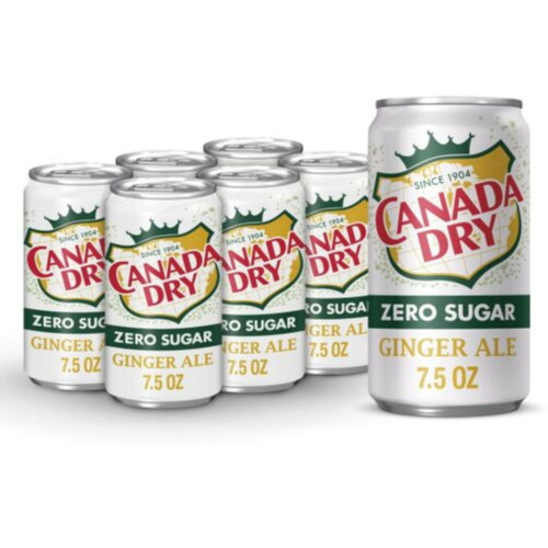 Canada Dry Ginger Ale Zero Sugar Soda 7.5oz Cans, Quantity Of 18