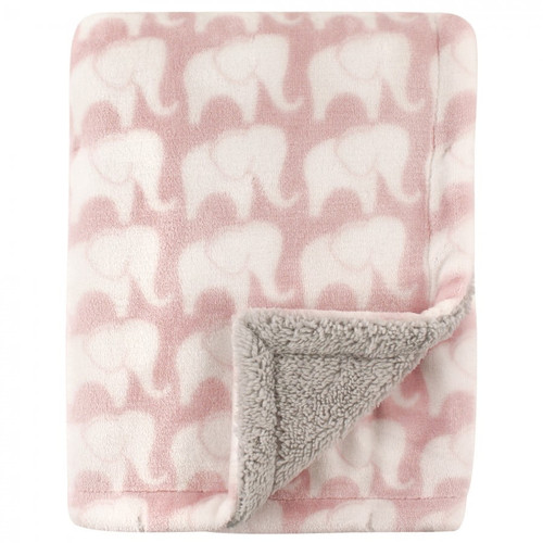 Hudson Baby Infant Girl Plush Blanket With Sherpa Back, Pink Elephant, One Size