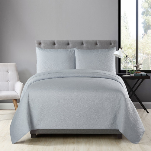 Golden Linens Over Size 3 Pieces Full/ Queen 108" X 95" Solid Color Ultrasonic Heavy Quality, Bedspread Coverlet Set # Ultrasonic D1 Gray/ Silver