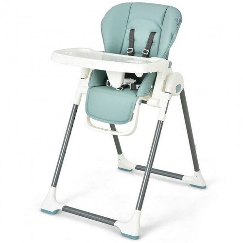 Foldable Baby High Chair Adjustable Height Recline With Double Removable Trays Book Holder Green