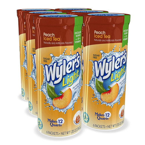 Wyler's Light Canister Drink Mix - Peach Iced Tea Water Powder Enhancer Canister (6 Canisters That Make 12 Quarts Each), 1.35 Ounce (pack Of 6)