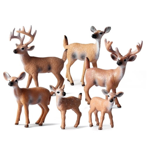 Zhaomeidaxi Simulated Solid Wood Animals Figures Forest Creatures Figurines Deer Family Figurines Miniature Toys Cake Toppers Desk Decor For Birthday Party