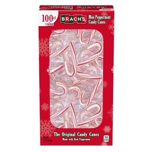 Brach's Mini Peppermint Holiday Candy Canes, Christmas Stocking Stuffer Candy, 100ct Box