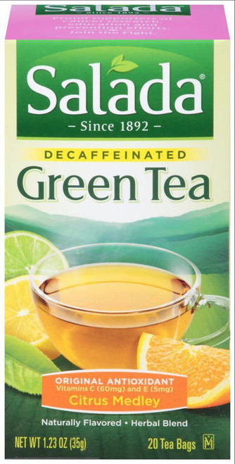 Salada Naturally Decaffeinated Original Antioxidant Citrus Flavored Green Tea Bags 20 Ct (pack Of 6)