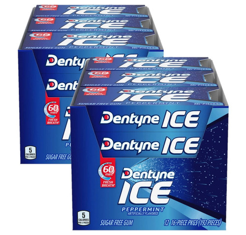 Dentyne Ice Sugar-free Peppermint Bubble Gum, 192 Pieces, (12 Ct) Pack Of 2