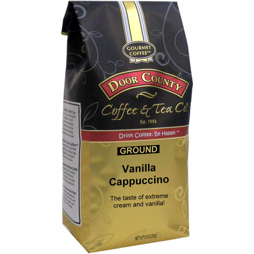 Door County Coffee Vanilla Cappuccino, Flavored Specialty Arabica Coffee, Ground, 10oz