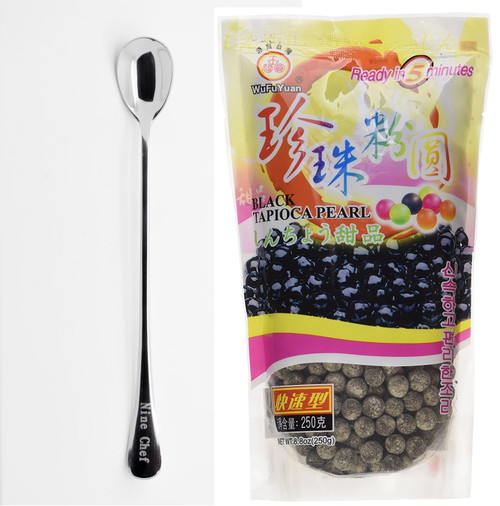 Ninechef Bundle - Wufuyuan - Tapioca Pearl (black) - Net Wt. 8.8 Oz + One Ninechef Spoon Per Order (1 Bag)