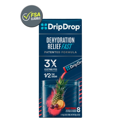 Dripdrop - Electrolyte Powder For Dehydration Relief Fast - Fruit Punch - 8 Pk (hsa/fsa Approved)