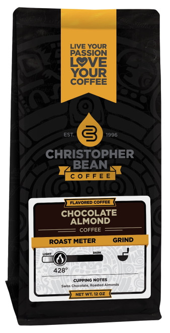 Chocolate Almond Flavored Regular Whole Bean Christopher Bean Coffee, 100% Arabica, No Sugar, No Fats, Made With Non-gmo Flavorings, 12 Oz Bag Of Coffee