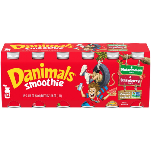 Danimals Strawberry Explosion & Wild Watermelon Variety Pack Smoothies, 3.1 Oz. Bottles, 12 Count
