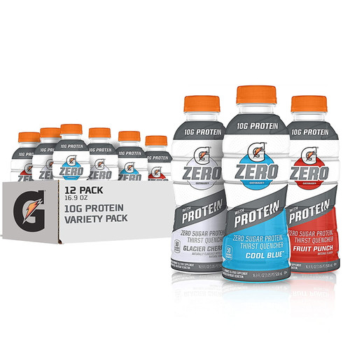 Gatorade Zero Sugar With Protein Variety Pack, 10g Whey Protein Sports Drink, 16.9 Oz, 12 Pack Bottles