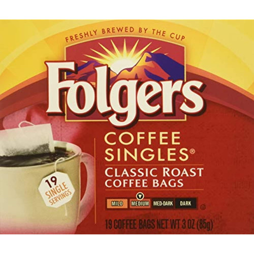 Folgers Coffee Singles Classic Roast-19 Coffee Bags (19 Bags Pack Of 4-76 Bags), Red