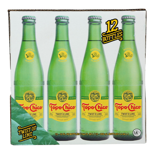 Topo Chico Twist Lime Water Sparkling, 12 Fl Oz, 12 Pack Bottles