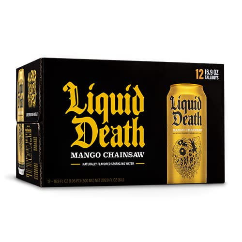 Liquid Death Sparkling Water Mango, 16.9 Fl Oz, Quantity Of 12 Cans