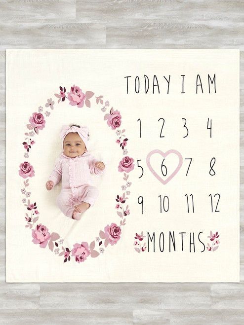 Modern Moments By Gerber Baby Girl Milestone Blanket & Frame Set, 2-piece, Pink Roses