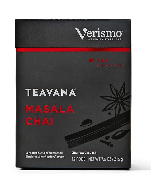 Verismo | Teavana Masala Chai Tea - Sweetened Black Tea, Rich Spice Flavors, With Cardamom, Cinnamon And Vanilla  | Box Of (12) Single-use Pods