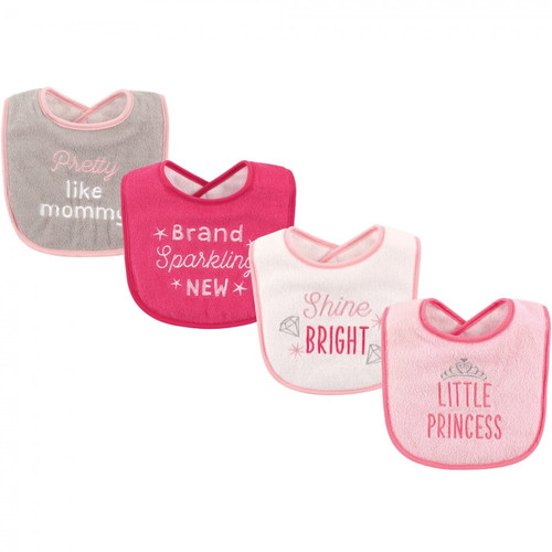 Luvable Friends Baby Girl Cotton Drooler Bibs With Fiber Filling 4pk, Princess, One Size