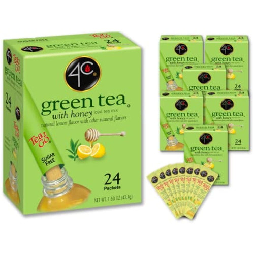 4c Powder Drink Mix Packets, Green Tea 6 Pack, 24 Count, Singles Stix On The Go, Refreshing Sugar Free Water Flavorings