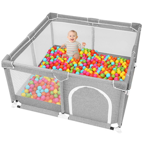Baby Playpen, Playards For Babies, 47 X 47 X 26.5in Toddlers Sturdy Safety Big Kids Activity Center With Gate Anti-slip Suckers Tear-resistant Mesh