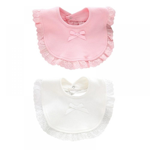 Stibadium Baby Girl Snap Button Bibs Cotton Cute Bow Lace Bibs Waterproof Saliva Towels,pink