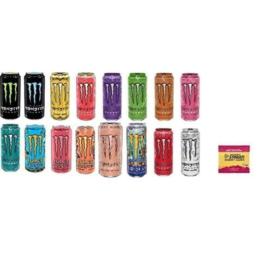 New Monster Energy Drink - Variety Pack - 16 Ounce (pack Of 16) And 1 Pack Of Stinger Chews