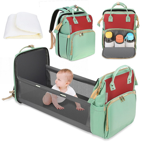 Travel Diaper Bag Backpack With Changing Station Foldable Baby Bed, Mummy Bag Diaper Backpack With Bassinet Bed Pad, Baby Changing Bag Waterproof, Large Capacity For Outdoor Babycare Travel