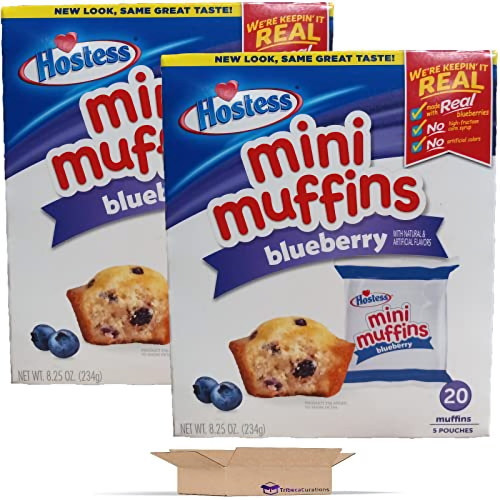 Mini Muffins By Hostess | 8.25 Ounce | Blueberry | Pack Of 2 (40 Total Mini Muffins)