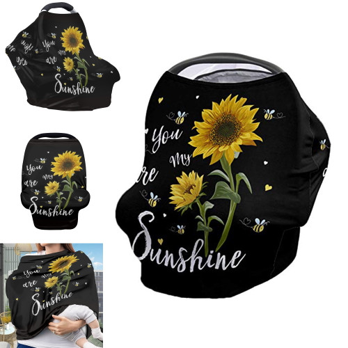 Hugs Idea Sunflowers Baby Car Seat Covers,nursing Cover Breastfeeding Scarf/shawl, Infant Carseat Canopy, Stretchy Soft Breathable Multi-use Cover Ups, You Are My Sunshine Black
