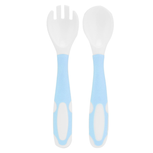 Baby Spoon Fork Set, Reliable Non Slip Handle Toddlers Feeding Training Tableware Set  For Develop Baby's Grasp Training For Develop Hand-eye Coordination Blue