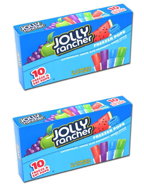 Cgt Jolly Rancher Freezer Pops Watermelon Grape Blue Raspberry Green Apple Summer Treat Snack Kids Adults (2 Boxes - 10 Bars Per Box = 20 Total)