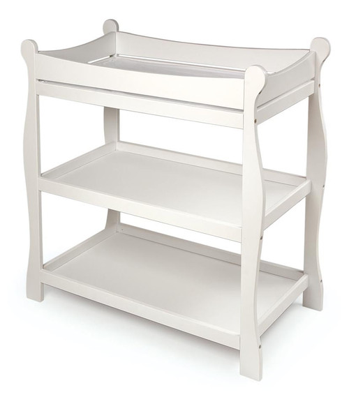 Badger Basket Sleigh Style Baby Changing Table, White, Includes Pad