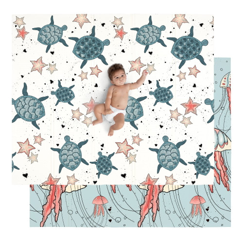 Jumpoff Jo - Large Waterproof Foam Padded Play Mat For Infants, Babies, Toddlers, Play & Tummy Time, Foldable Activity Mat, 70 In. X 59 In. - Seaside